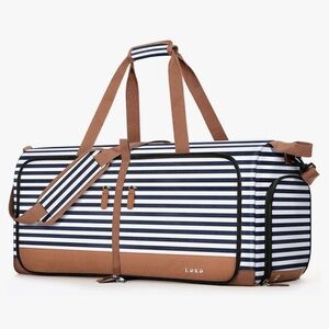 Striped Blue and Brown Foldable Duffle 80L Bag
